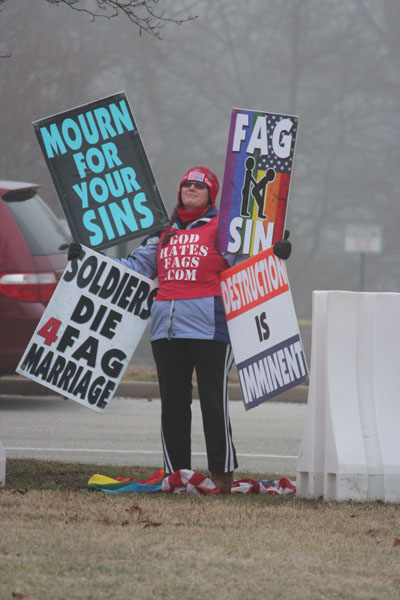 A Westboro Baptist Church member protests the Gay-Straight Alliance at CHS.