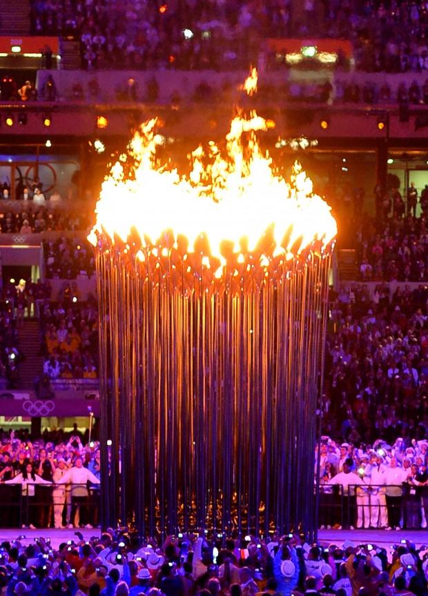 The Olympic cauldron burns in Olympic Stadium during the Opening Ceremony for the London 2012 Summer Olympic Games in London, England, Friday, July 27, 2012. (David Eulitt/Kansas City Star/MCT)