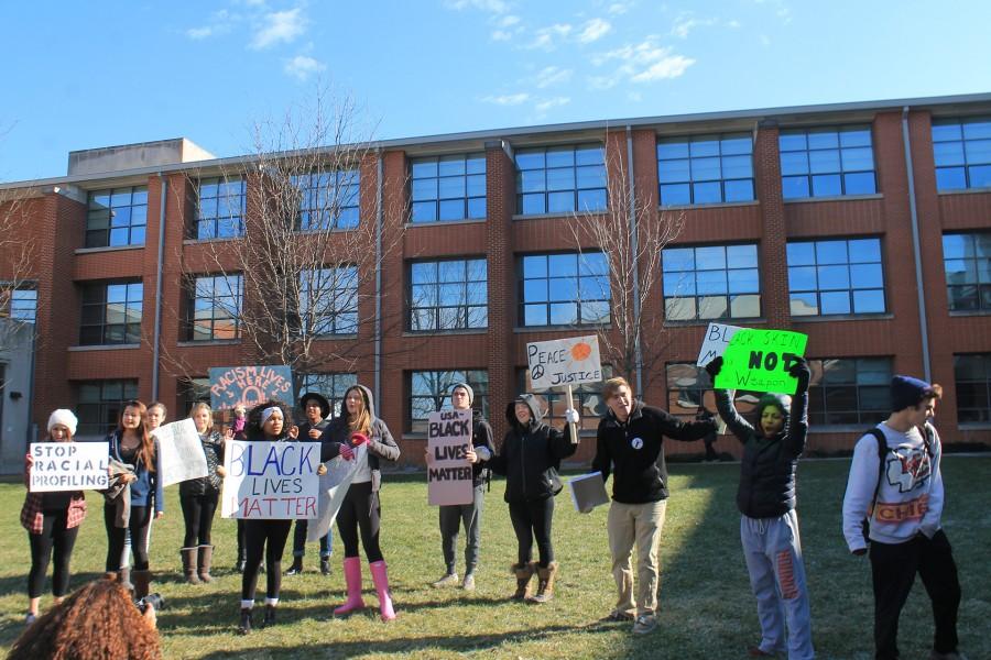 Clayton students walk out of class for a protest in tandem with the recent events regarding Ferguson, MO. 