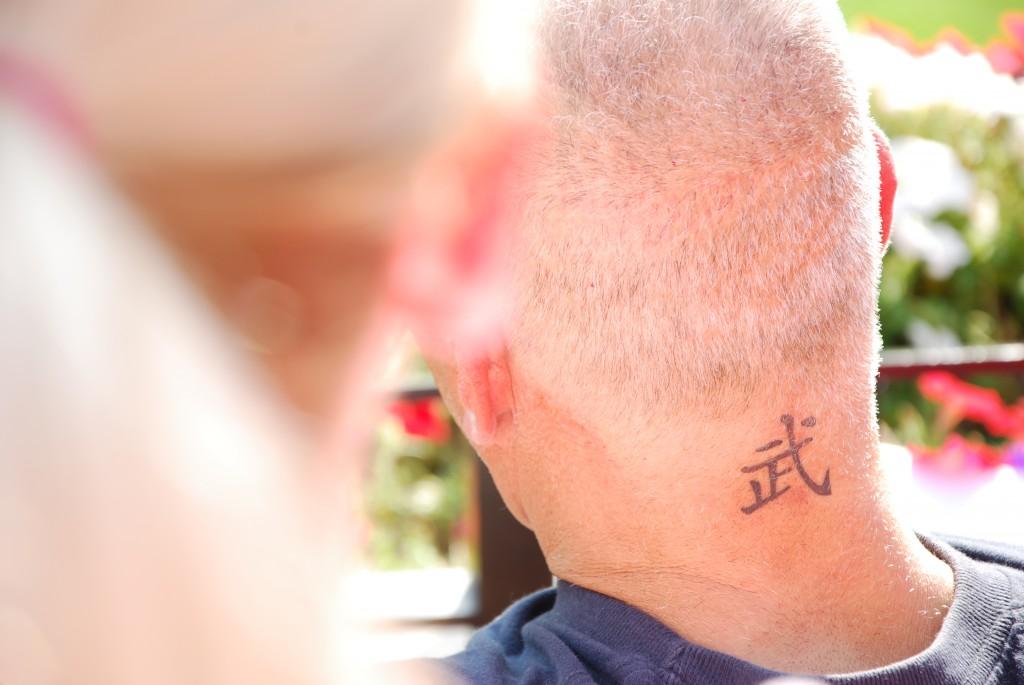 An interesting tattoo on th neck of a spectator at a recent game between the St. Louis Cardinals and the Atlanta Braves. (Hannah Feagans)