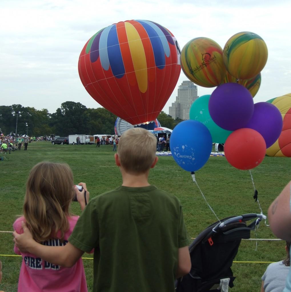 Spectators watch the balloons get ready for take off. On Sep. 18th Energizer sponsored the annual Great Forest Park Balloon Race where the community gathered around to watch the race.(Evie Root) 