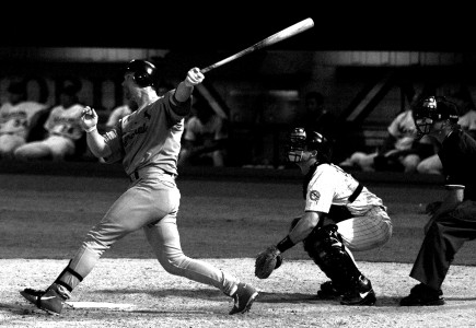Mark McGwire swings for the fences during the Cardinalâ€™s 1998 season. McGwire and Chicago Cubâ€™s outfielder Sammy Sosa chased the single season home run record during the 1998 season. McGwire tallied 70 home runs, four more than Sosaâ€™s 66. (MCT Campus/ Miami Herald)