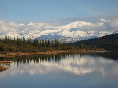 Mirror lake creates a subtle reflection of Mountain McKinley