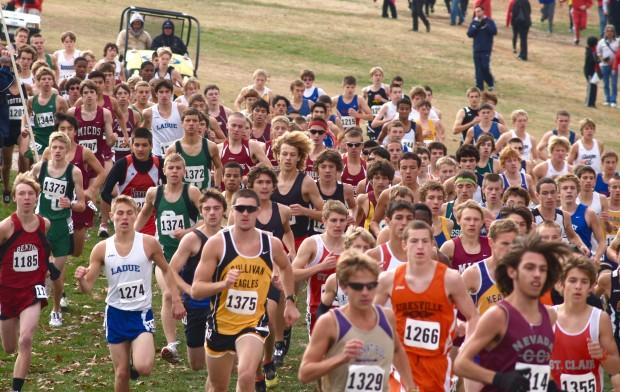 This is a photo of the boys state cross country meet in Jefferson City last fall. The Clayton Boys Cross Country team competed in this race, and are in the crowd of people shown. The event was really interesting to watch, and a lot of people came out to support clayton. Photo by Lauren Indovino. 