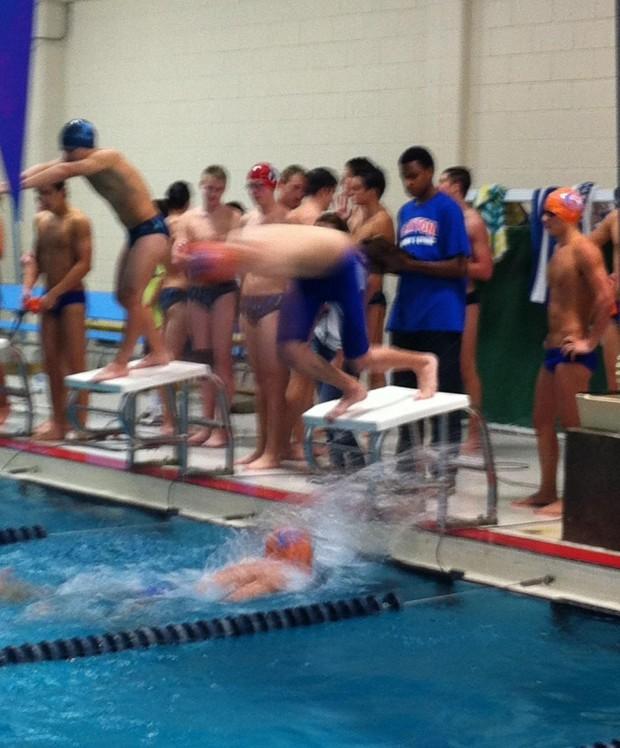 258245_3744340092641_1185727233_o The Clayton High School swim team competes. Photo courtesy of Aaron Graubert.