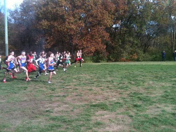 The start of the boys race, led by junior Andy Hodapp