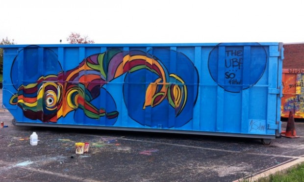 A completed dumpster by artist Jacob Schmidt.