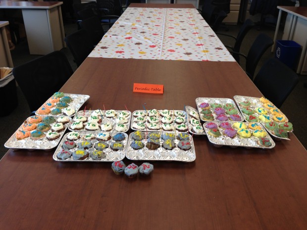 Mrs. Adams baked the periodic table in cupcake form.