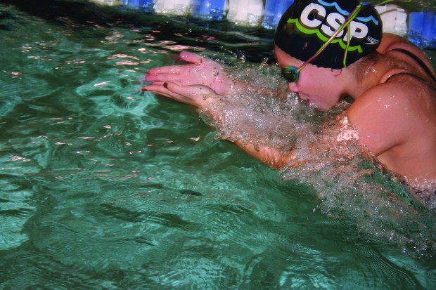 Danielle Sikora works on her breaststroke during a CHS practice. Photo by Peter Baugh. 
