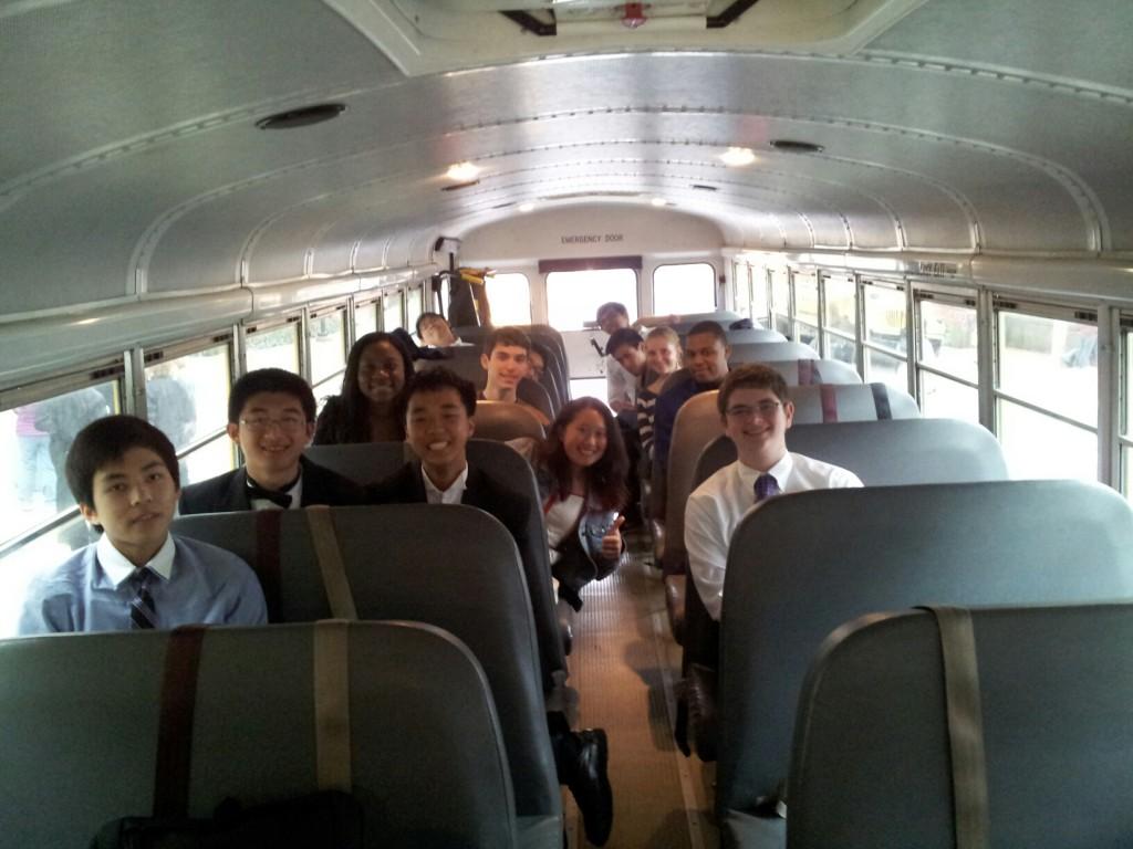 Bus full of CHS band and orchestra students.