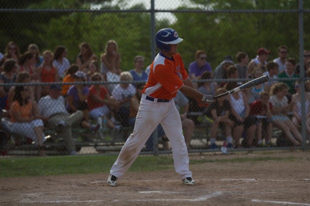 Sophomore catcher Jake Brown bats during the district finals game versus the John Burroughs Bombers. The Hounds went on to win the game 3-2 in dramatic fashion. Junior Sean Anderson scored the game winning run in the final inning on a close play at the plate. 