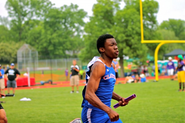 Sophomore Cortez Stewart ran the last leg of the Clayton Boys 4x100 meter relay at MICDS for Class 3 Sectionals on Saturday, May 18th. The boys finished third, clinching a spot for them at State this Friday and Saturday in Jefferson City, MO. Photo by Alessandra Silva