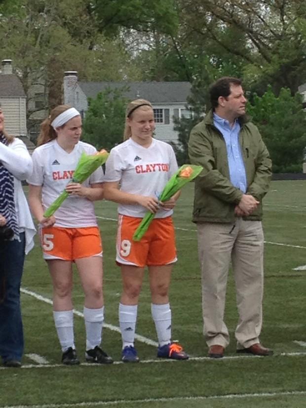 Sisters Anna DiFelice and Christina DiFelice on senior night. (Peter Baugh)