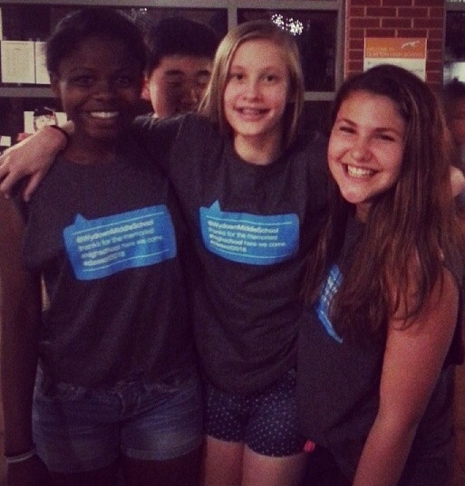 Left to right: Milli Antoine, Christine Kuehn, Madeline Markenson The CHS class of 2018 celebrate graduating from Wydown Middle School at an 8th grade dance at CHS. Photo provided by Madeline Markenson.