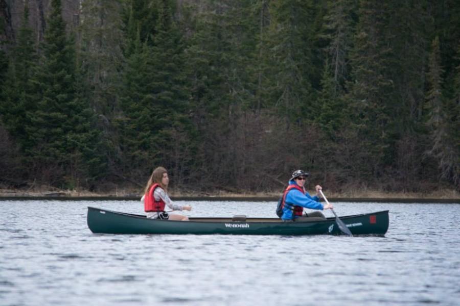 Marina Henke and a fellow student canoe in northern Wisconsin. Classes that took students on the water were not uncommon.  