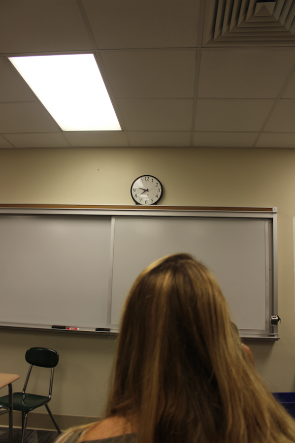 CHS students stares at a clock during early release day