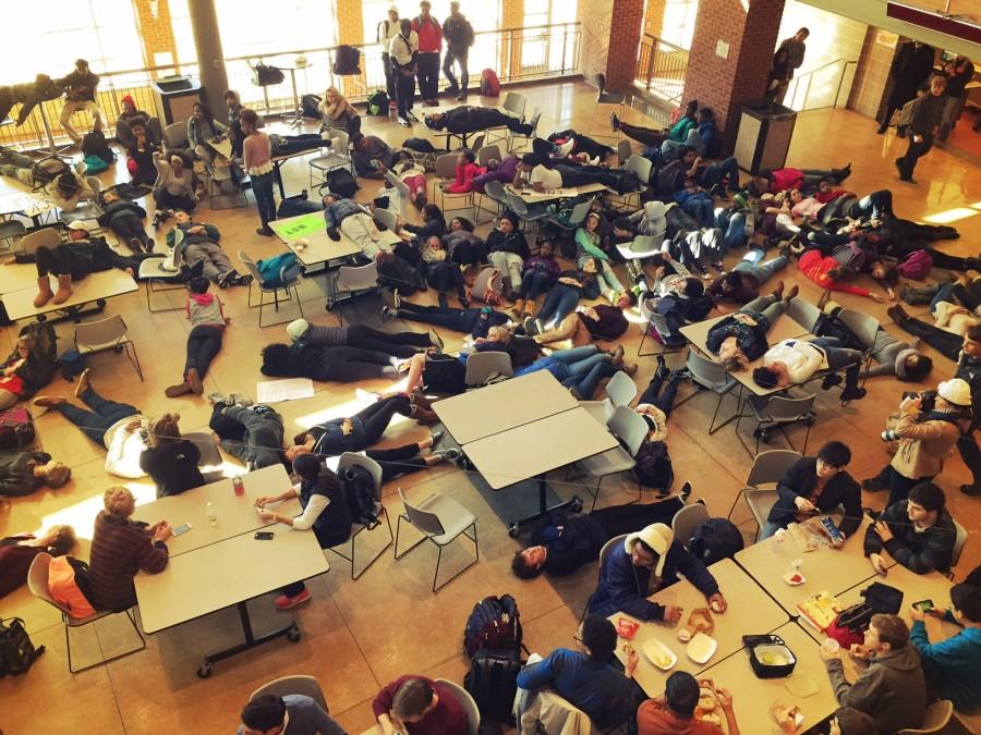 Students participate in a Die-In, in the CHS Commons.