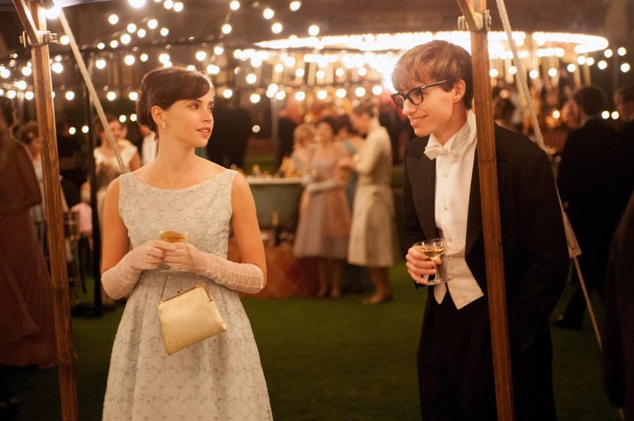 Felicity Jones, left, stars as Jane Wilde and Eddie Redmayne stars as Stephen Hawking in Academy Award winner James Marsh's "The Theory of Everything," a Focus Features release. 