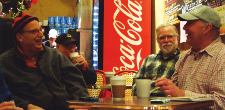 A portion of the group on a Monday morning. Left to right: Alex Berger III, Larry Baker, Phil Klasskin, Lee Hanson (photo  by Emily Braverman)