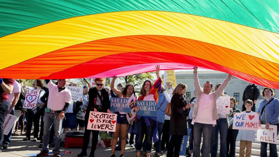 Pro-gay marriage demonstrators rallied outside the Supreme Court. 