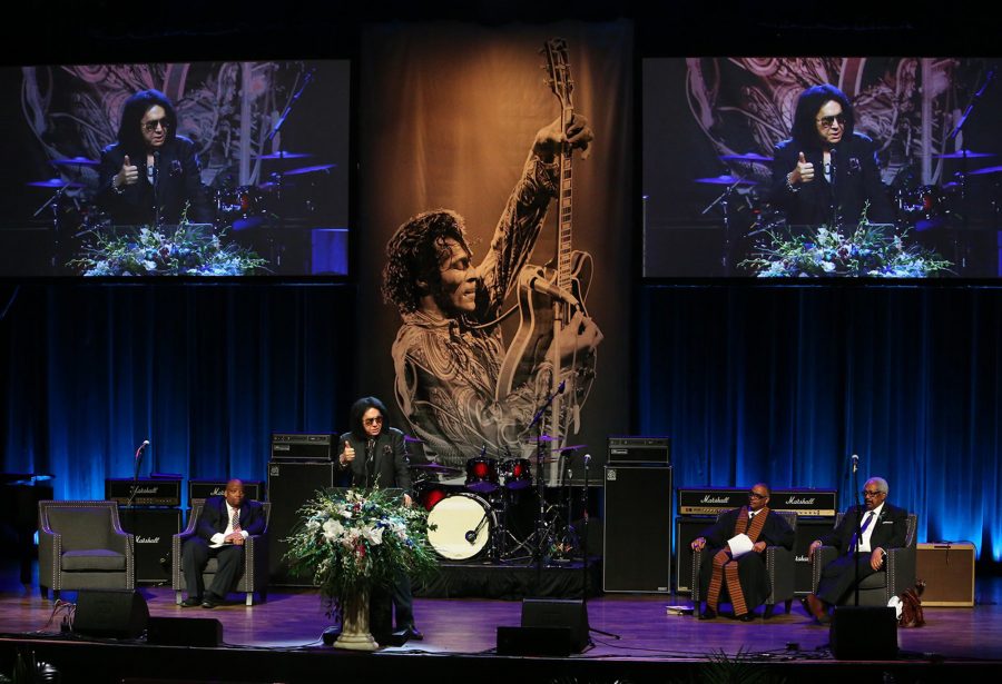 "I wouldn't be here today without Chuck Berry," said Gene Simmons from the band Kiss on Sunday, April 9, 2017 at The Pageant at the celebration of life for Chuck Berry in St. Louis, Mo. (J.B. Forbes/St. Louis Post-Dispatch/TNS)