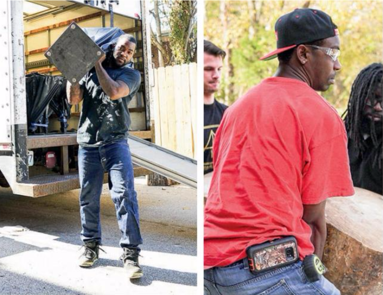 Anew Nature  interns carrying furniture and wood