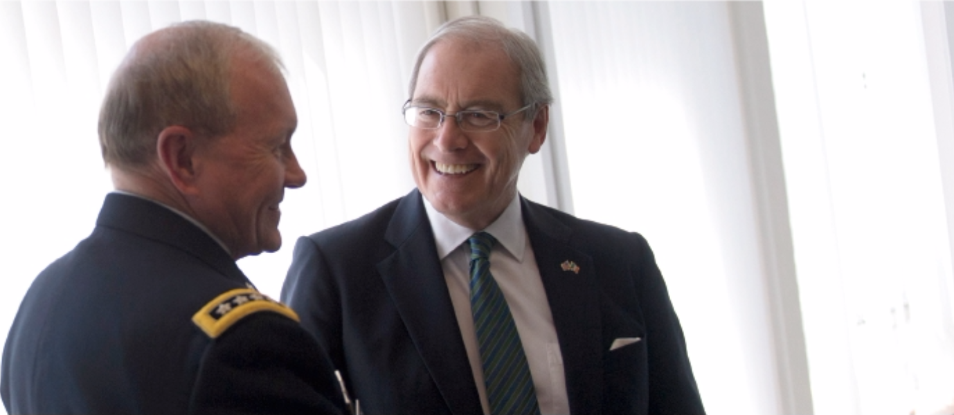 U.S. Ambassador to Ireland, Kevin O'Malley and Chairman of the Joint Chiefs of Staff, Gen. Martin E. Dempsey, meet at the U.S. embassy in Dublin, Ireland, Aug. 18, 2015. (Photo from the Department of Defense, Wikimedia Commons).
