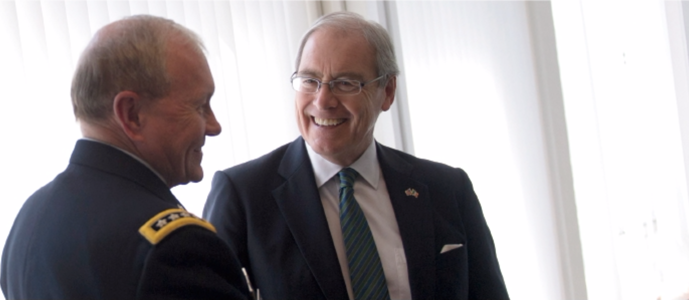 U.S. Ambassador to Ireland, Kevin OMalley and Chairman of the Joint Chiefs of Staff, Gen. Martin E. Dempsey, meet at the U.S. embassy in Dublin, Ireland, Aug. 18, 2015. (Photo from the Department of Defense, Wikimedia Commons).