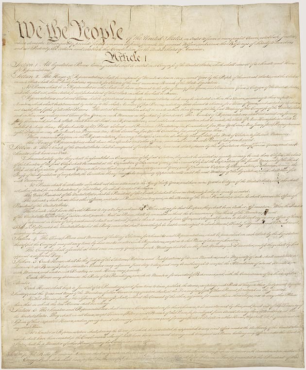 Photo of the Constitution of the United States of America from the National Archives.  