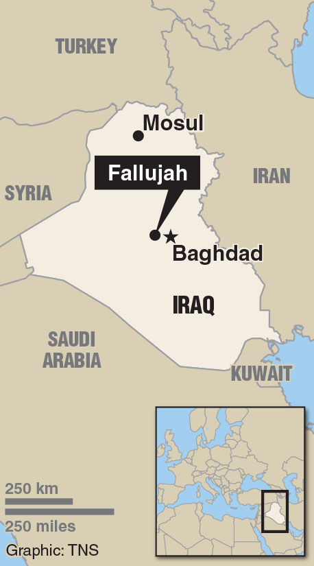 Map locating Fallujah, Iraq. (Davis/Tribune News Service 2015)