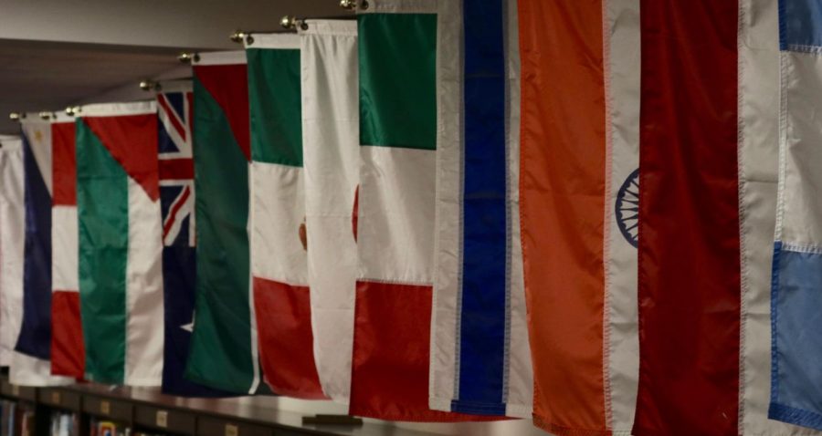 Colorful flags in Glenridge library.