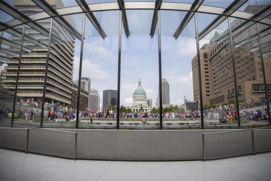 The newly-renovated Gateway Arch museum draws large crowds at its opening event.