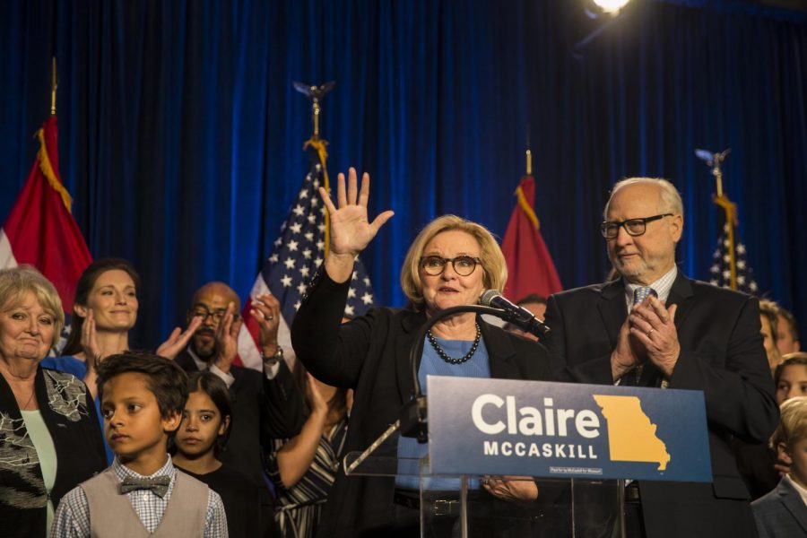Former US Senator and democrat Claire McCaskill addresses a crowd of supporters at her election watch party on Tuesday night. Later that night, McCaskill conceded the race for her re-election in Missouri to her republican opponent, Josh Hawley.