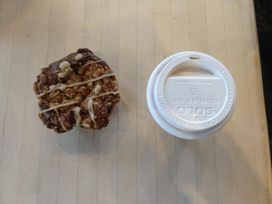 At Northwest coffee, we ordered this apple cinnamon muffin, pictured next to the house mocha.