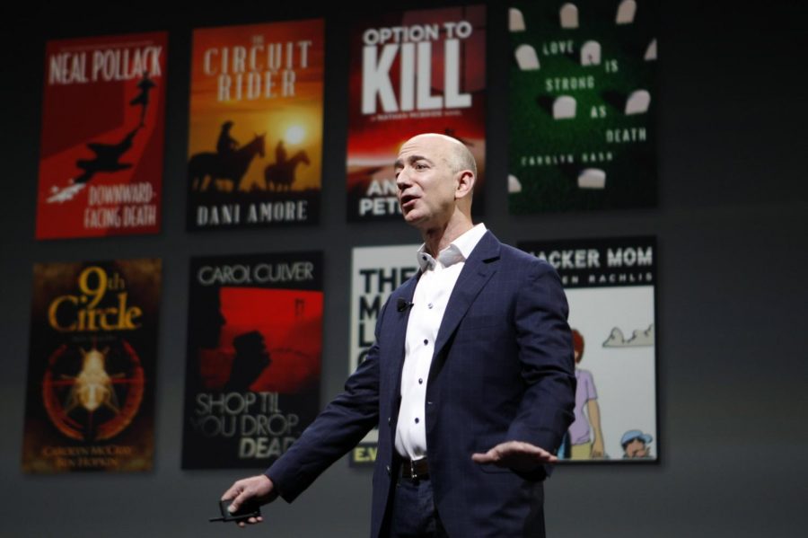 Amazon CEO Jeff Bezos unveils the newest Kindle, the Kindle Paperwhite, Thursday, September 6, 2012, in Santa Monica, California