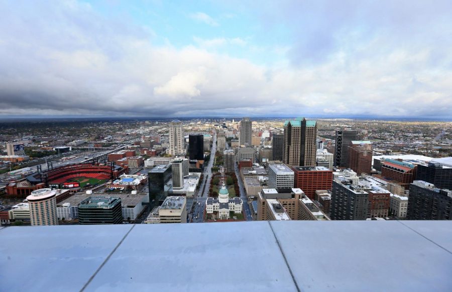 A wide view of the St. Louis Skyline from Downtown.