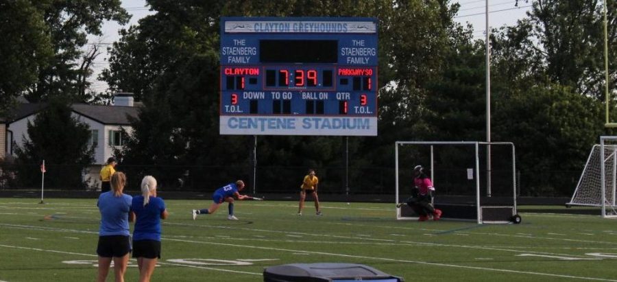 Ingrid Stahl takes a penalty stroke at the seven yard line during the girls' field hockey game on Wednesday against Parkway South.