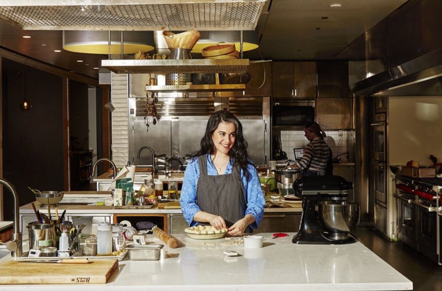 Claire Saffitz at her work bench in the Bon Appetit Test Kitchen in New York City.