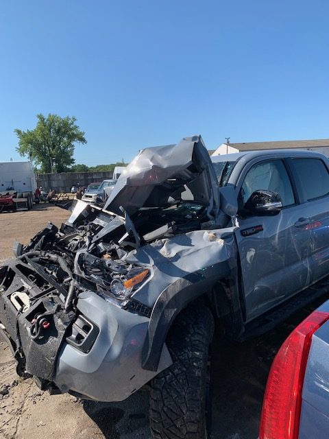 Larry Wolff's car after being crashed by the group of thieves