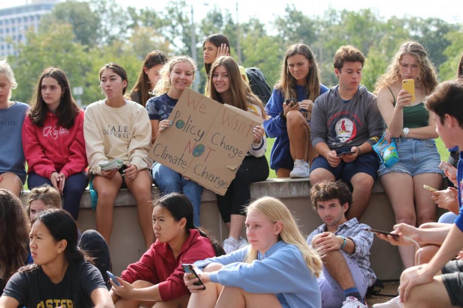 CHS students hold up signs during a climate change strike outside of the high school on September 27th, 2019. This was the second of two strikes regarding the future of the planet, the first one being on September 20th.