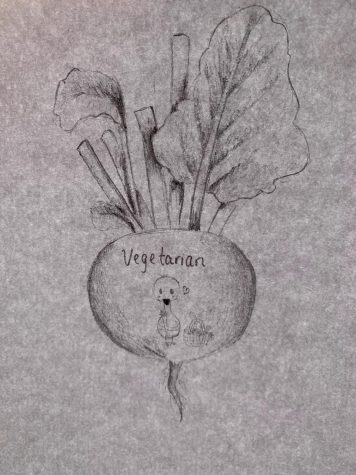 This image, drawn by Tiancheng Fan, represents the eating of vegetables are the protection for cute animals.