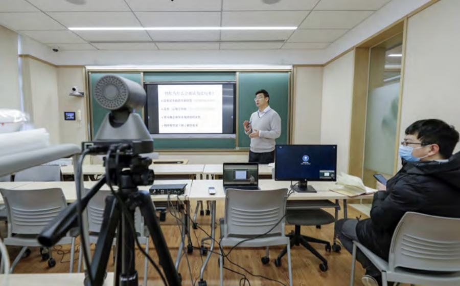 A professor at Peking University in China uses an online educational system to teach physical chemistry classes
