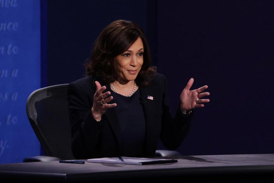 Democratic vice presidential nominee Sen. Kamala Harris (D-CA) participates in the vice presidential debate at the University of Utah on October 7, 2020, in Salt Lake City, Utah.