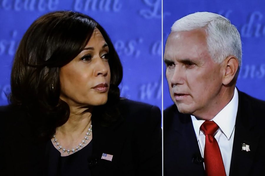 The vice presidential campaign debate between Democratic vice presidential nominee Sen. Kamala Harris (D-CA) and Vice President Mike Pence in Salt Lake City, Utah, is seen on TV in Washington, D.C., on Wednesday, Oct. 7, 2020.