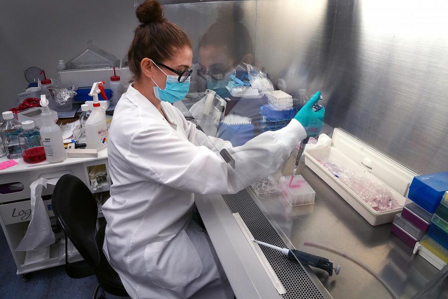 Scientist Shima Nikkhah works on a vaccine for the COVID-19 virus.