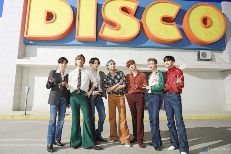 BTS on the set for their English single "Dynamite"