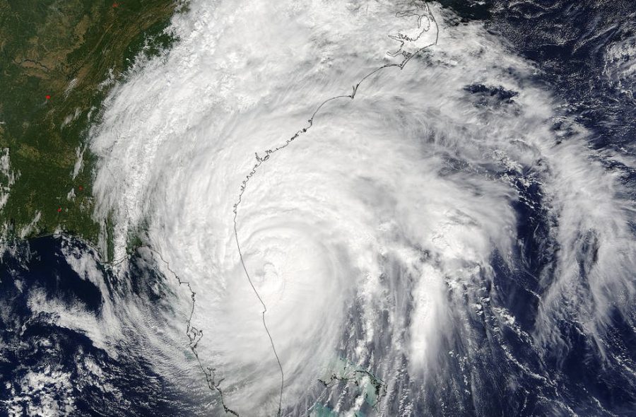 Satellite image of an aerial view of a hurricane. 