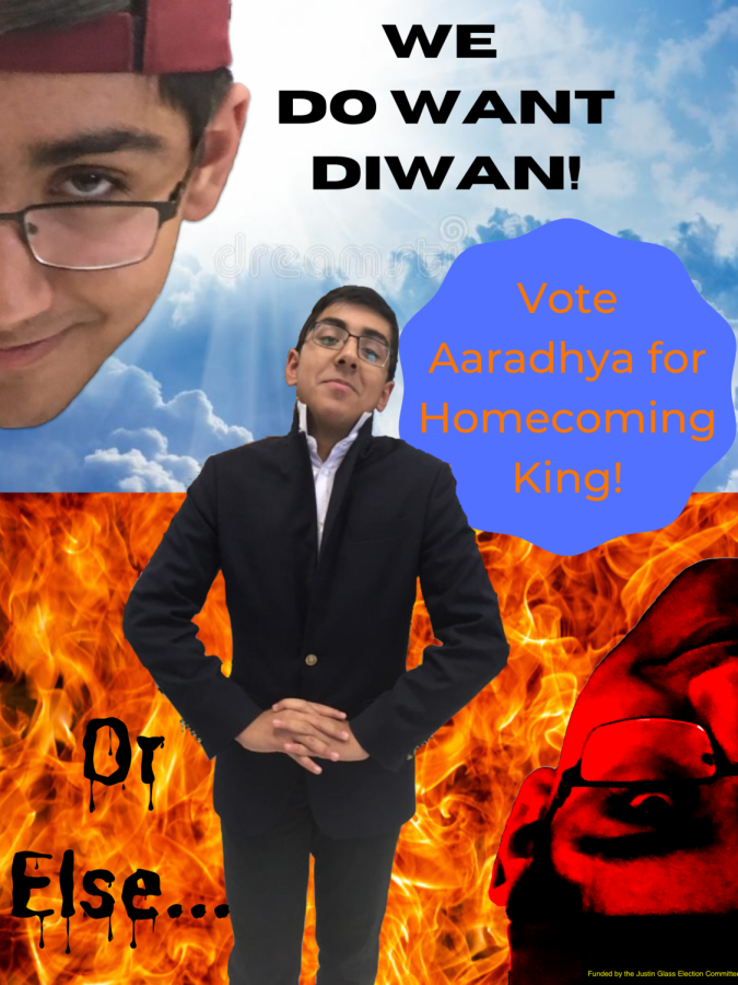 Subtle messaging makes it clear who the right choice it. Campaign poster for Aaradhya Diwan made by Isaac Millians. An alternative slogan used was "Diwan is the One!"