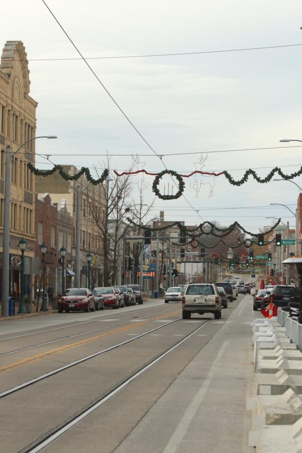 Picture of the Delmar Loop during the festive winter season