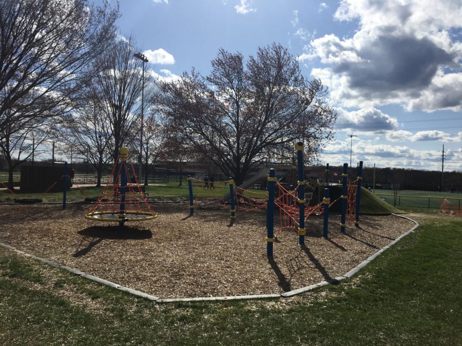 The smaller playground near the baseball fields.